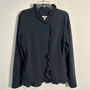 Matilda Jane Womens Black Soft High Neck Knit Snap Front Ruffle Jacket Size L